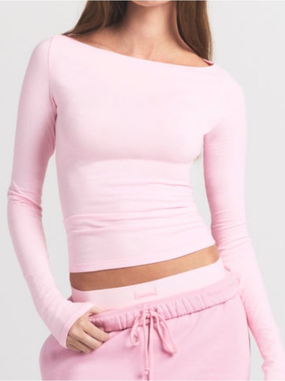 Skims Cotton Jersey Boatneck Long Sleeve Top in Cherry Blossom Size XS